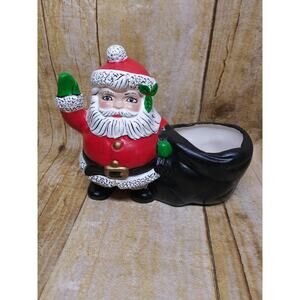 Vintage Ceramic Santa Claus Planter Toy Sack Change Trinket or Succulent Holder